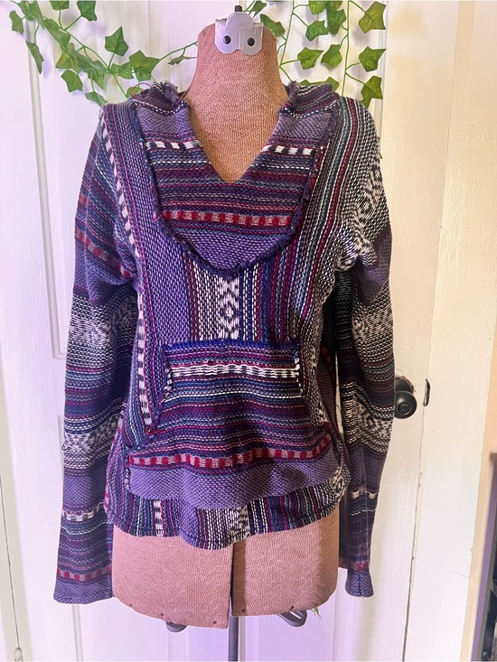 Forever 21 Tops - Forever 21 Boho Knit Hoodie - Purple Blue Grey Stripe Pattern